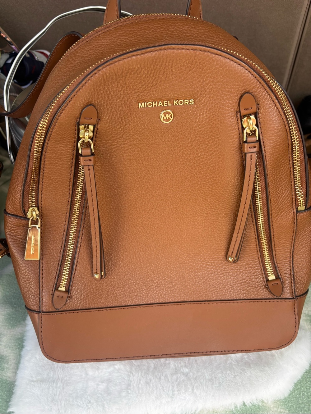 Michael Kors Leather Backpack in Saddle Brown with Gold Hardware